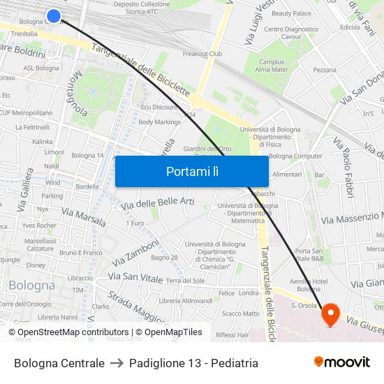 Bologna Centrale to Padiglione 13 - Pediatria map