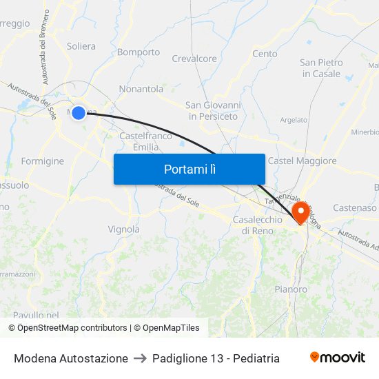Modena Autostazione to Padiglione 13 - Pediatria map
