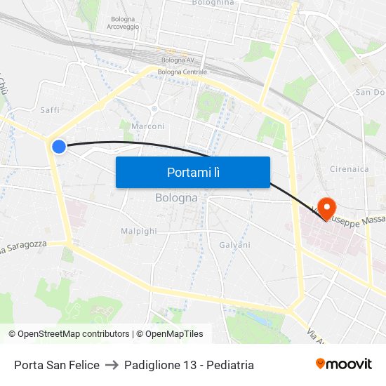 Porta San Felice to Padiglione 13 - Pediatria map