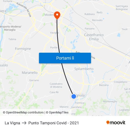 La Vigna to Punto Tamponi Covid - 2021 map