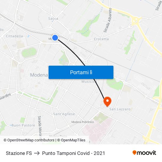 Stazione FS to Punto Tamponi Covid - 2021 map