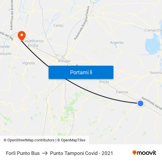 Forli Punto Bus to Punto Tamponi Covid - 2021 map