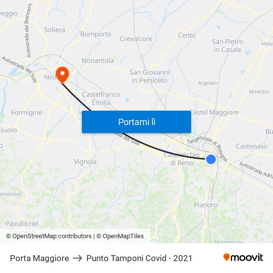 Porta Maggiore to Punto Tamponi Covid - 2021 map