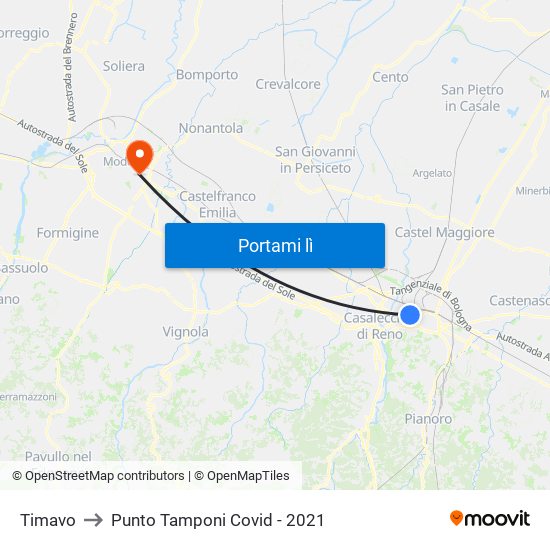 Timavo to Punto Tamponi Covid - 2021 map