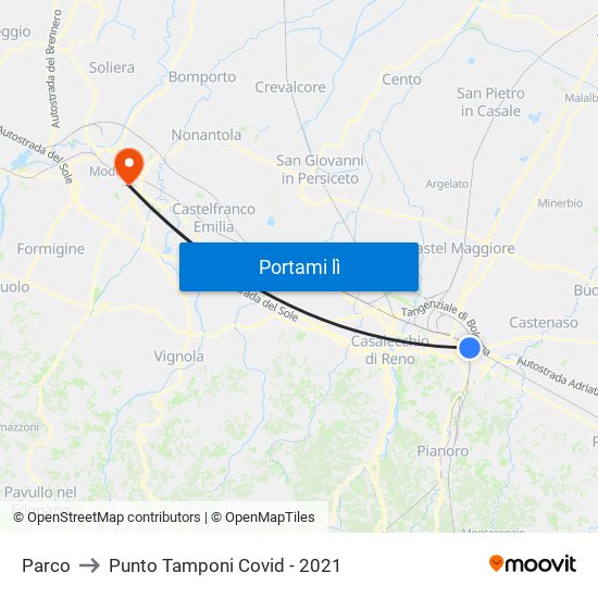 Parco to Punto Tamponi Covid - 2021 map