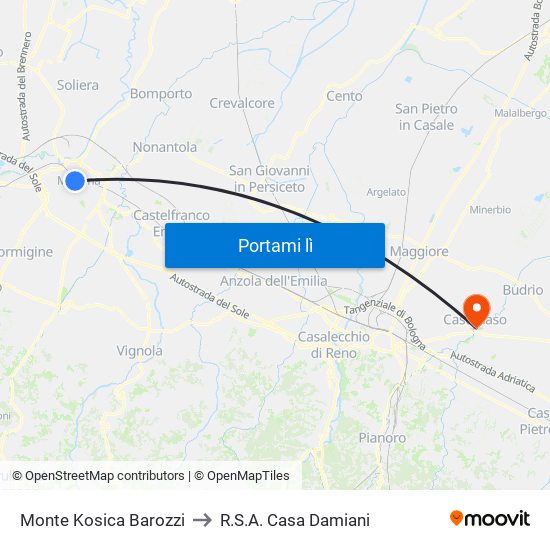 Monte Kosica Barozzi to R.S.A. Casa Damiani map