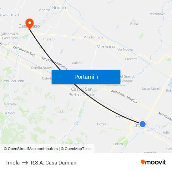 Imola to R.S.A. Casa Damiani map