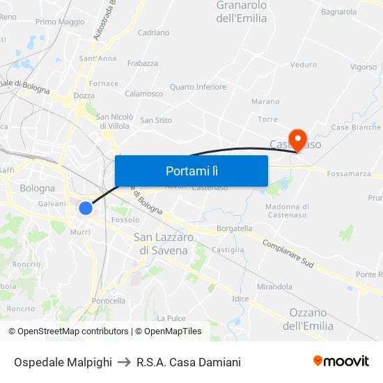 Ospedale Malpighi to R.S.A. Casa Damiani map