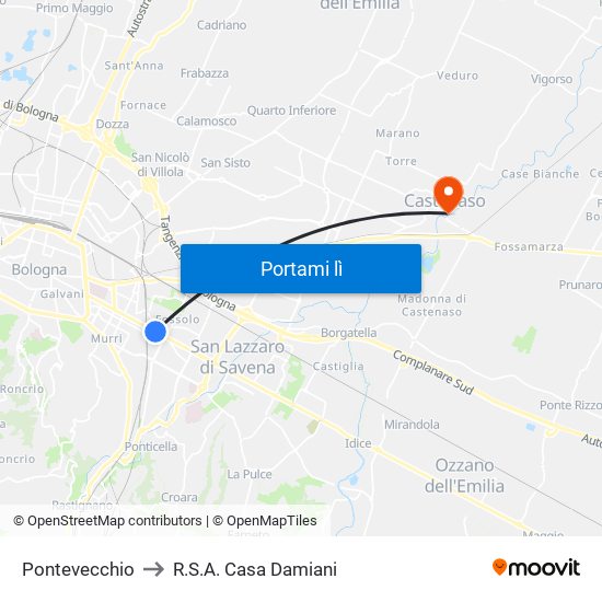 Pontevecchio to R.S.A. Casa Damiani map