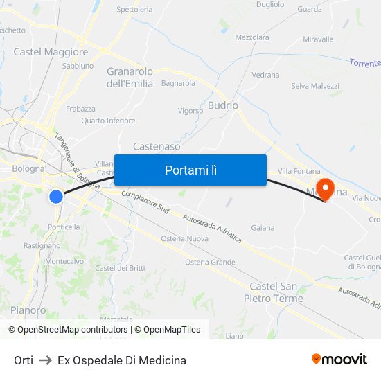 Orti to Ex Ospedale Di Medicina map