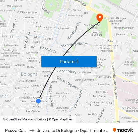 Piazza Cavour to Università Di Bologna - Dipartimento Di Agraria map