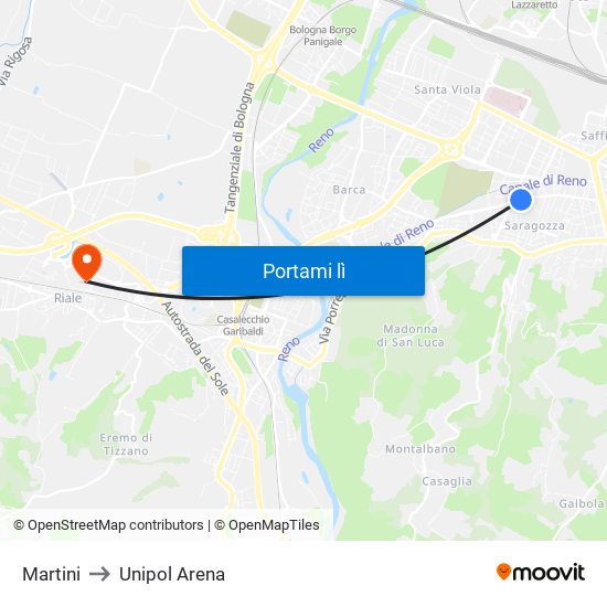 Martini to Unipol Arena map