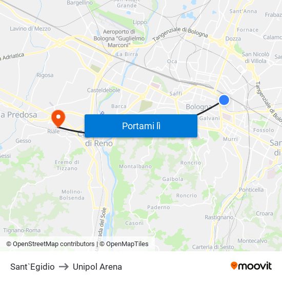 Sant`Egidio to Unipol Arena map