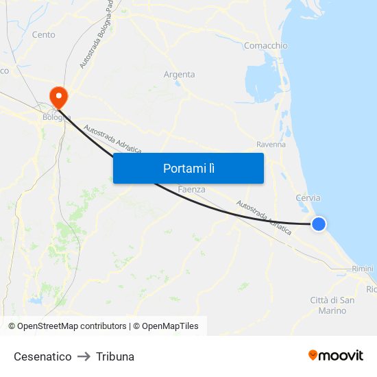 Cesenatico to Tribuna map