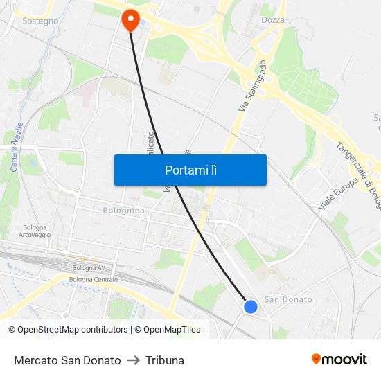 Mercato San Donato to Tribuna map