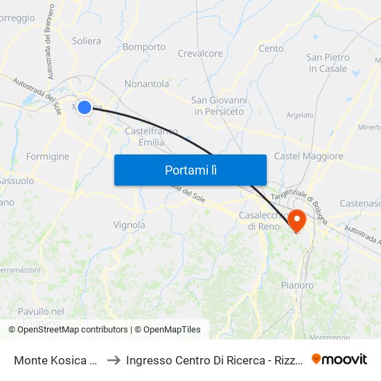 Monte Kosica Barozzi to Ingresso Centro Di Ricerca - Rizzoli / Barbiano map