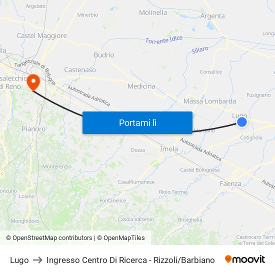 Lugo to Ingresso Centro Di Ricerca - Rizzoli / Barbiano map