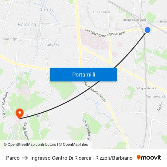Parco to Ingresso Centro Di Ricerca - Rizzoli / Barbiano map