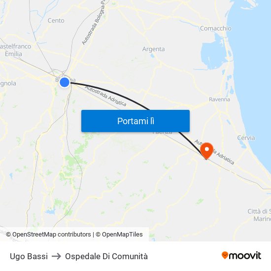 Ugo Bassi to Ospedale Di Comunità map