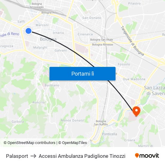 Palasport to Accessi Ambulanza Padiglione Tinozzi map