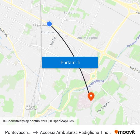 Pontevecchio to Accessi Ambulanza Padiglione Tinozzi map