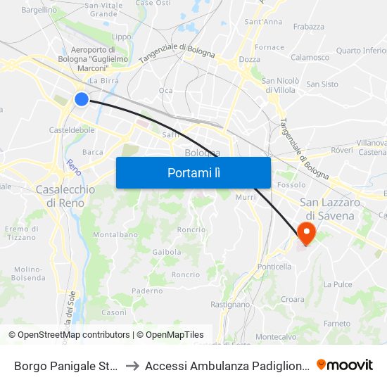 Borgo Panigale Stazione to Accessi Ambulanza Padiglione Tinozzi map