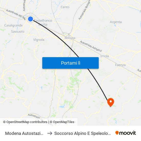 Modena Autostazione to Soccorso Alpino E Speleologico map