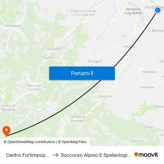 Centro Forlimpopoli to Soccorso Alpino E Speleologico map