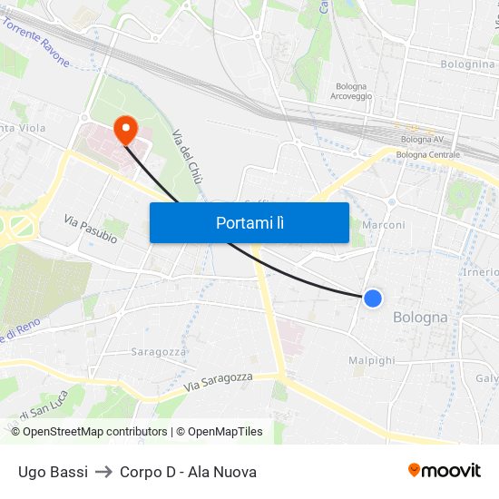 Ugo Bassi to Corpo D - Ala Nuova map