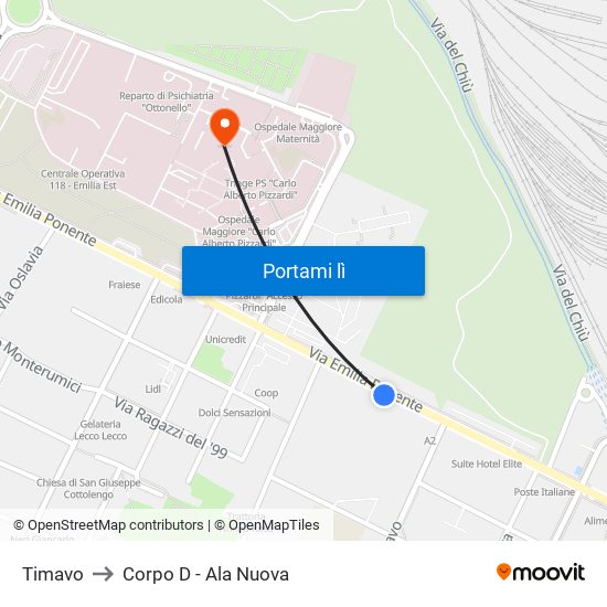 Timavo to Corpo D - Ala Nuova map