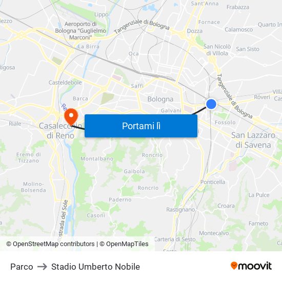 Parco to Stadio Umberto Nobile map