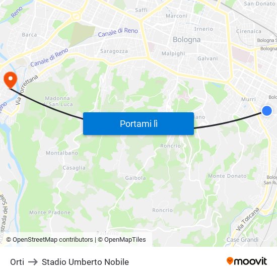 Orti to Stadio Umberto Nobile map