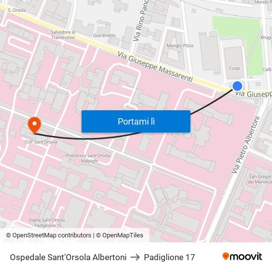 Ospedale Sant'Orsola Albertoni to Padiglione 17 map