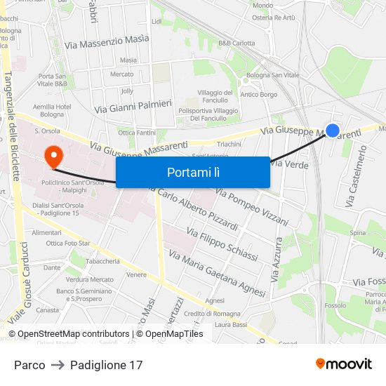 Parco to Padiglione 17 map