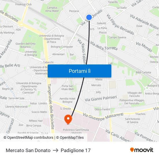 Mercato San Donato to Padiglione 17 map