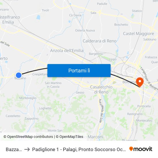 Bazzano to Padiglione 1 - Palagi, Pronto Soccorso Oculistico map
