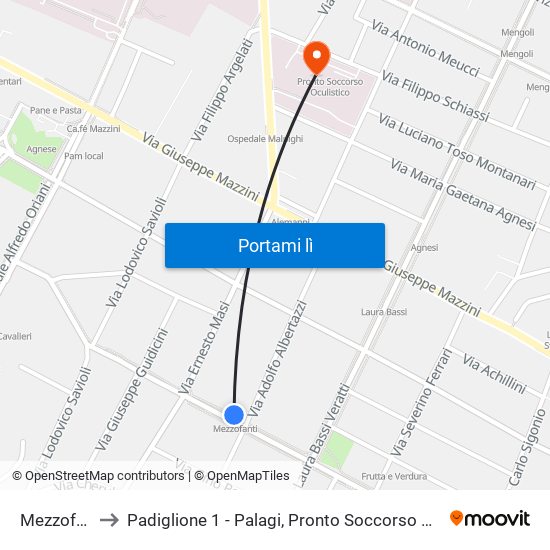 Mezzofanti to Padiglione 1 - Palagi, Pronto Soccorso Oculistico map