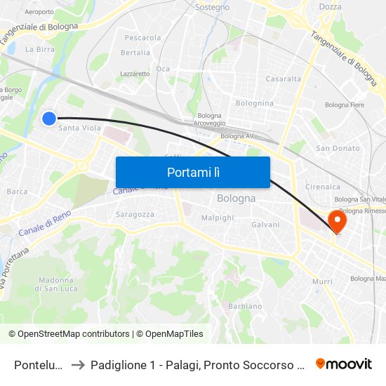 Pontelungo to Padiglione 1 - Palagi, Pronto Soccorso Oculistico map