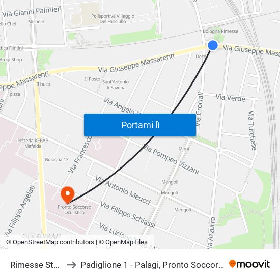 Rimesse Stazione to Padiglione 1 - Palagi, Pronto Soccorso Oculistico map