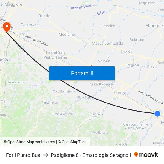 Forli Punto Bus to Padiglione 8 - Ematologia Seragnoli map