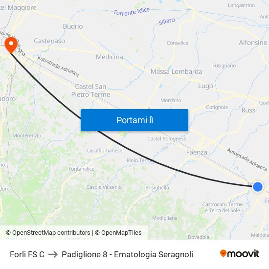 Forli FS C to Padiglione 8 - Ematologia Seragnoli map