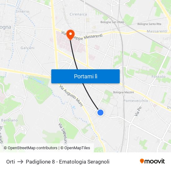 Orti to Padiglione 8 - Ematologia Seragnoli map