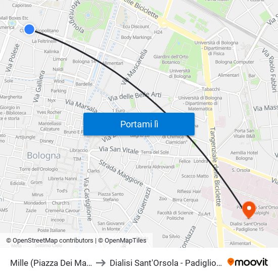 Mille (Piazza Dei Martiri) to Dialisi Sant'Orsola - Padiglione 15 map