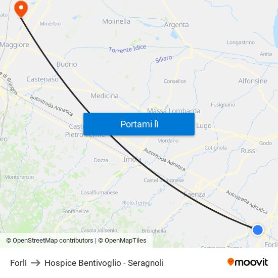 Forlì to Hospice Bentivoglio - Seragnoli map