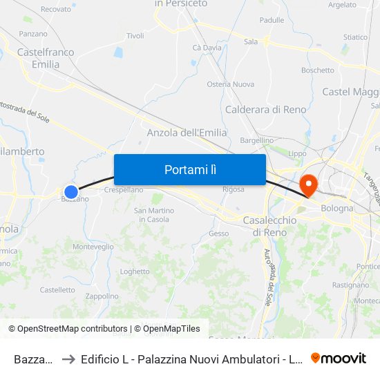 Bazzano to Edificio L - Palazzina Nuovi Ambulatori - Lum map
