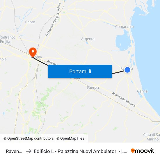 Ravenna to Edificio L - Palazzina Nuovi Ambulatori - Lum map