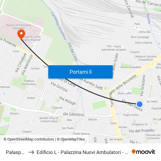 Palasport to Edificio L - Palazzina Nuovi Ambulatori - Lum map