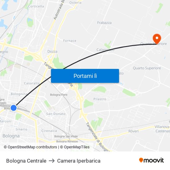Bologna Centrale to Camera Iperbarica map