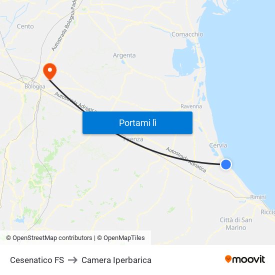 Cesenatico FS to Camera Iperbarica map