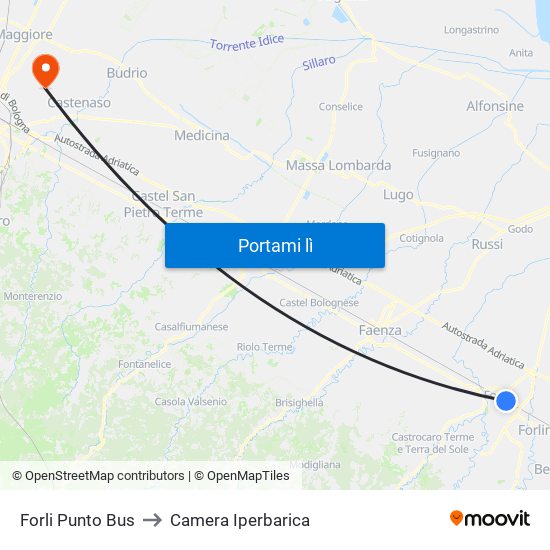 Forli Punto Bus to Camera Iperbarica map